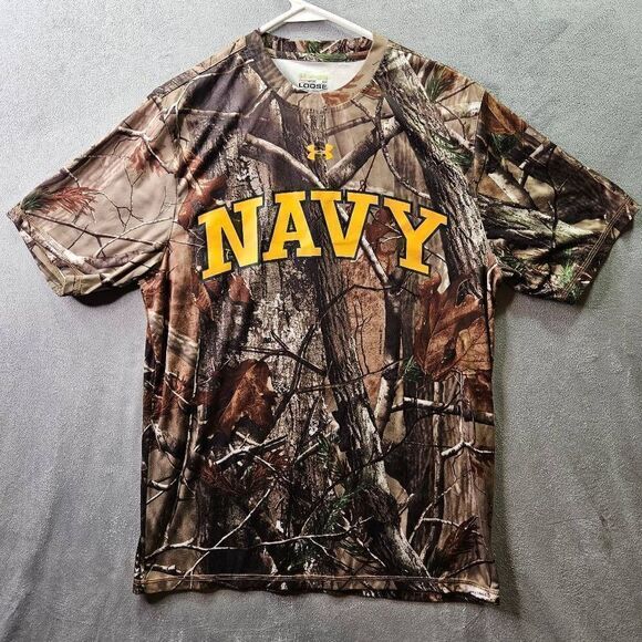 US Navy Shirt Mens Small Camo Under Armour Loose Heat Gear Hunting Short Sleeve - Picture 1 of 9